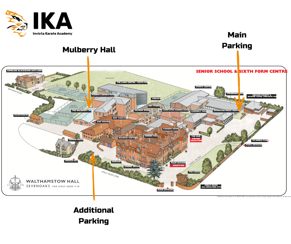 Map showing Mulberry Hall at Walthamstow Hall Senior School in Sevenoaks